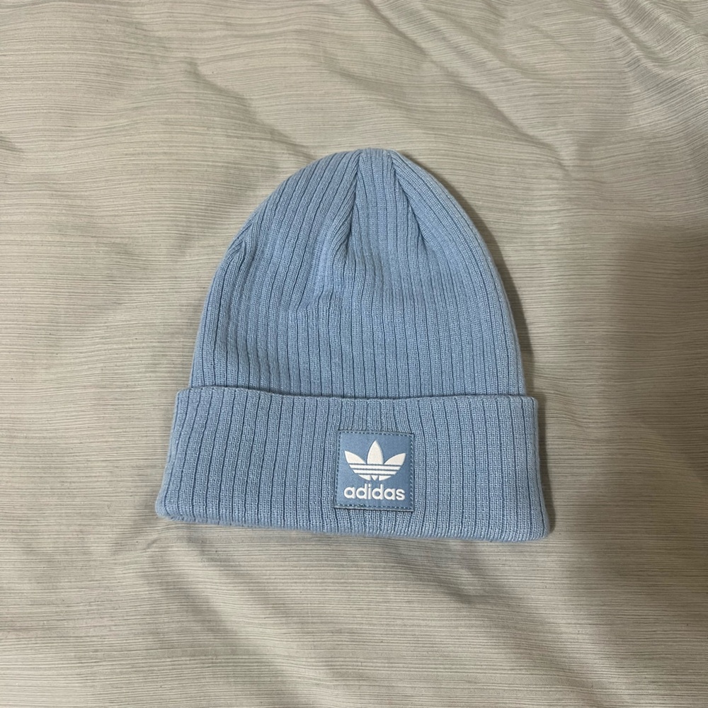 Adidas Light Blue Knit Hat with Logo